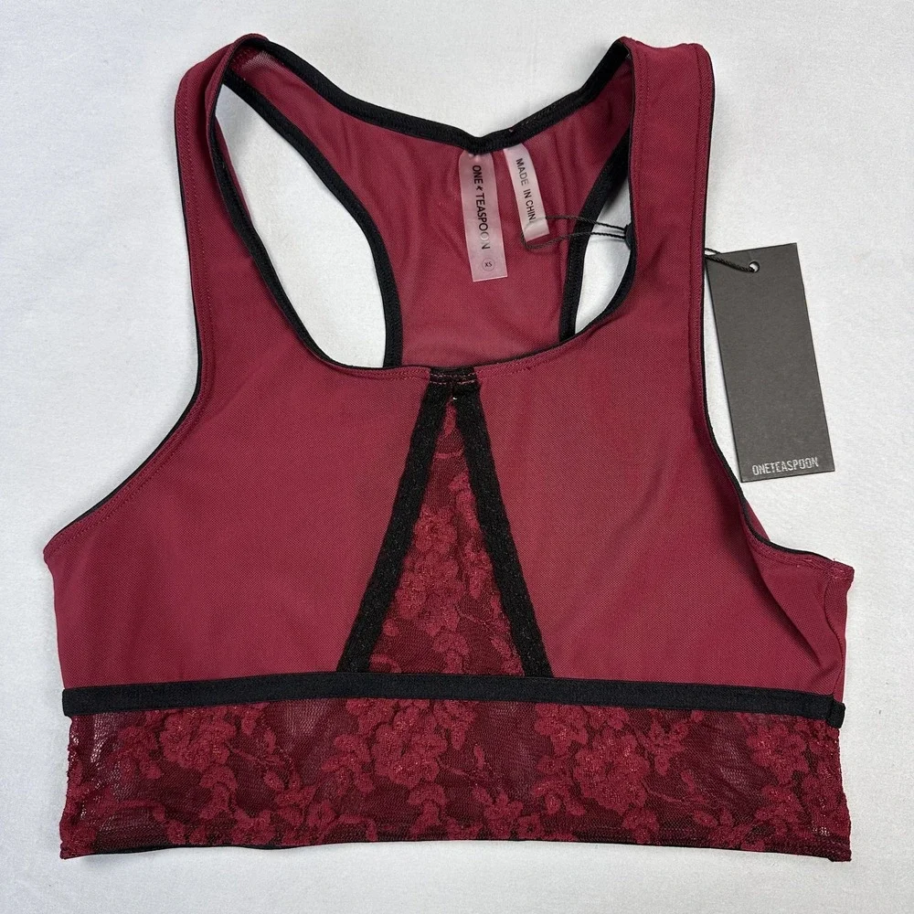 OneTeaspoon Mesh Lace Bralette Women XS‎ Wine Red Sheer Racerback Goth Edgy New